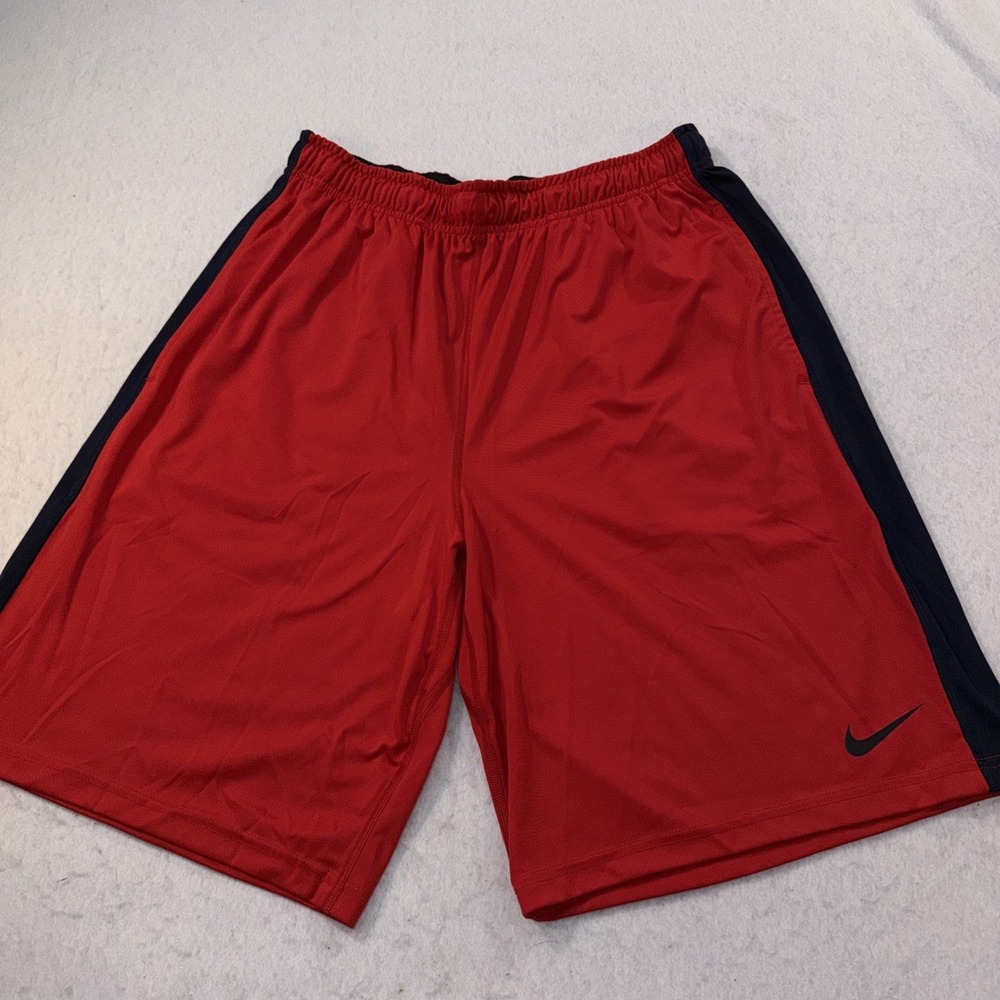 Nike DriFit Mens Large Red Navy Stripe Basketball Active‎ Gym Shorts Inseam 10"